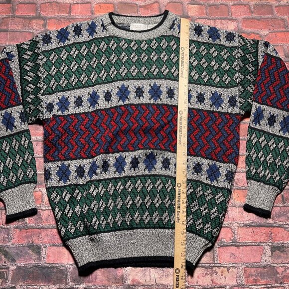 Vintage Dad Grandpa Sweater Size XL Geometric 90s Hennessy Van Heusen Coogi - Picture 3 of 5